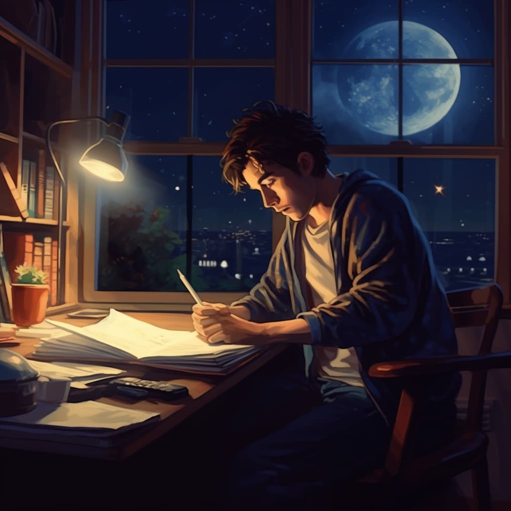 person studying at night